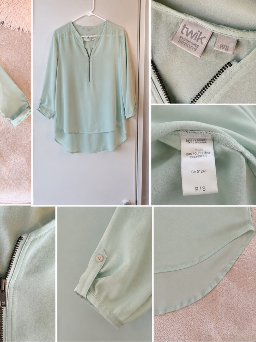 Simons Twik Mint Green Zip-Front Sheer Tunic - Picture 2 of 4